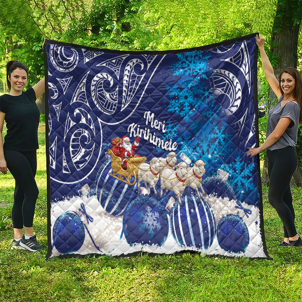 New Zealand Christmas In July Quilt Funny Santa Sheep Meri Kirihimete Blue