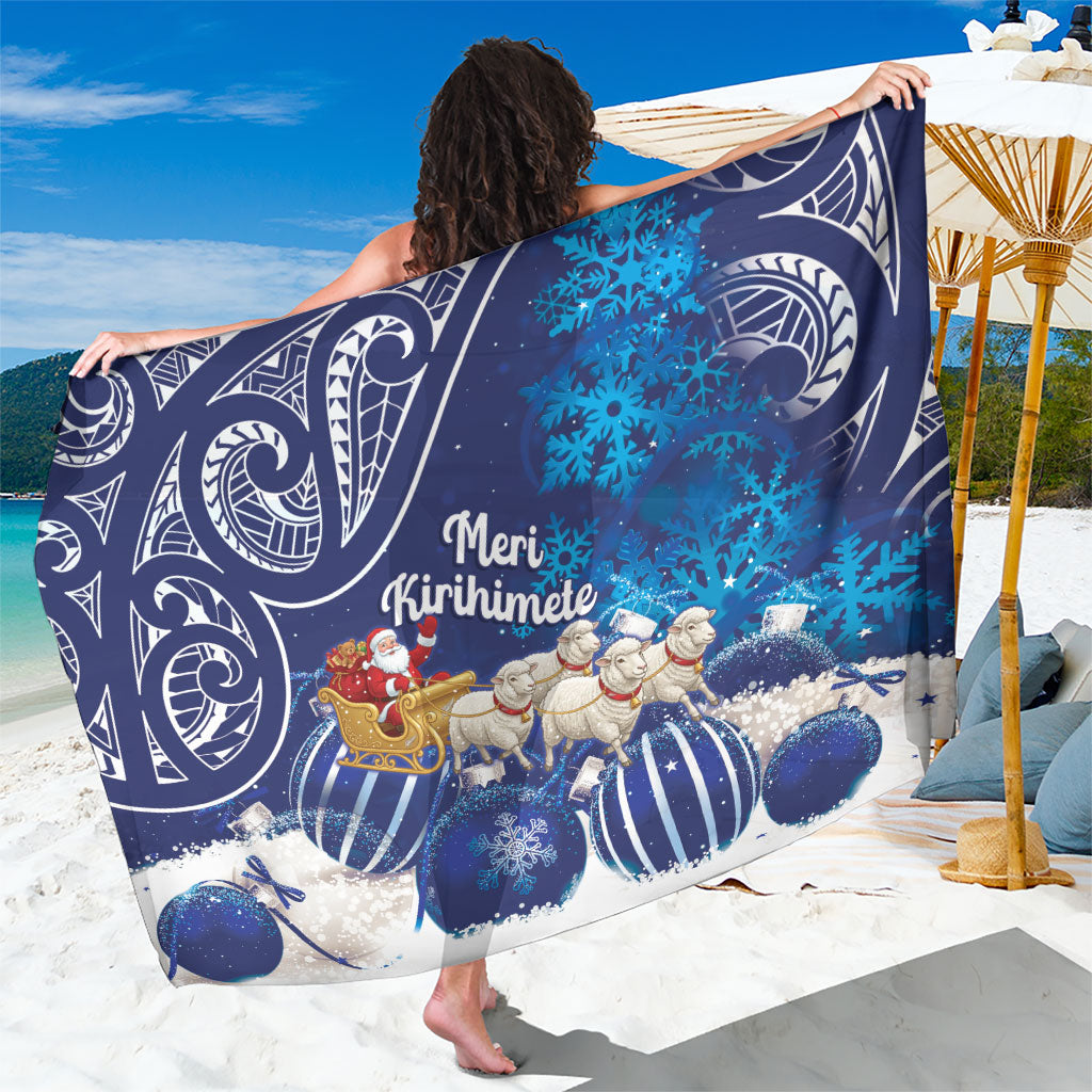 New Zealand Christmas In July Sarong Funny Santa Sheep Meri Kirihimete Blue