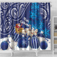 New Zealand Christmas In July Shower Curtain Funny Santa Sheep Meri Kirihimete Blue LT14 - Polynesian Pride