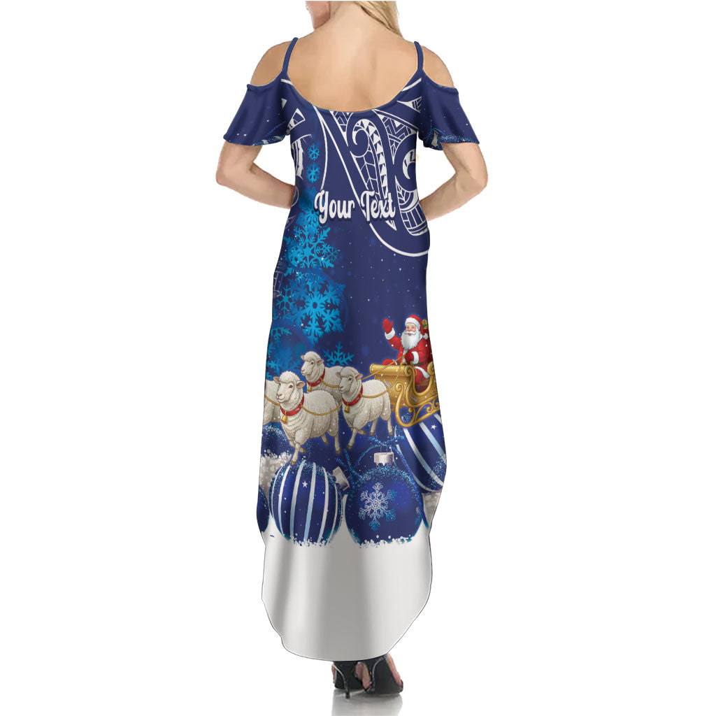 New Zealand Christmas In July Personalised Summer Maxi Dress Funny Santa Sheep Meri Kirihimete Blue LT14 - Polynesian Pride
