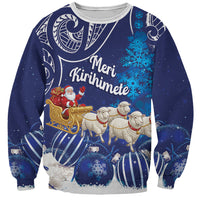 New Zealand Christmas In July Personalised Sweatshirt Funny Santa Sheep Meri Kirihimete Blue