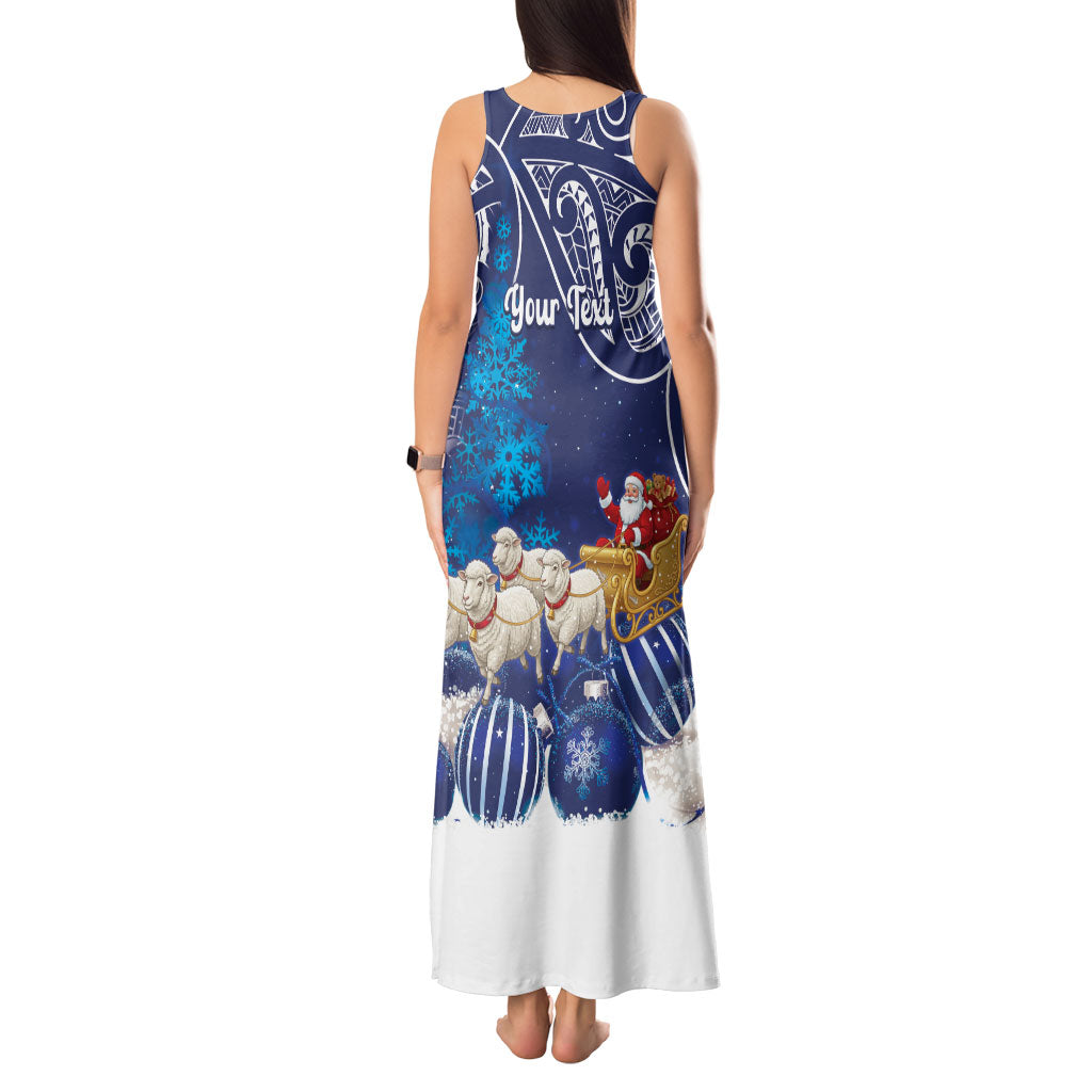 New Zealand Christmas In July Personalised Tank Maxi Dress Funny Santa Sheep Meri Kirihimete Blue LT14 - Polynesian Pride