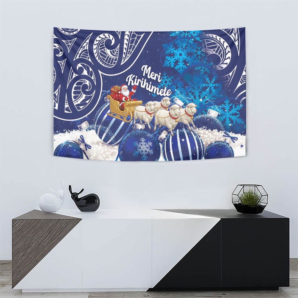 New Zealand Christmas In July Tapestry Funny Santa Sheep Meri Kirihimete Blue