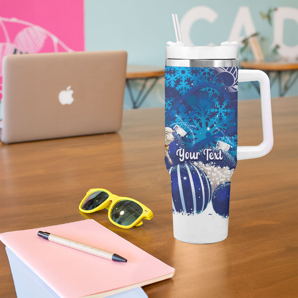 New Zealand Christmas In July Personalised Tumbler With Handle Funny Santa Sheep Meri Kirihimete Blue LT14 - Polynesian Pride