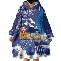 New Zealand Christmas In July Personalised Wearable Blanket Hoodie Funny Santa Sheep Meri Kirihimete Blue LT14 - Polynesian Pride