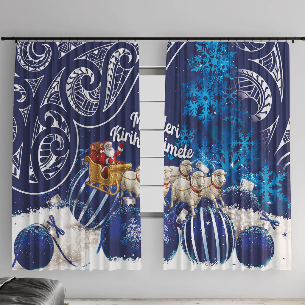 New Zealand Christmas In July Window Curtain Funny Santa Sheep Meri Kirihimete Blue