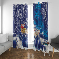New Zealand Christmas In July Window Curtain Funny Santa Sheep Meri Kirihimete Blue