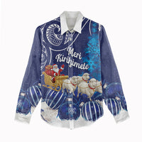 New Zealand Christmas In July Personalised Women Casual Shirt Funny Santa Sheep Meri Kirihimete Blue LT14 - Polynesian Pride