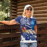 New Zealand Christmas In July Personalised Women Polo Shirt Funny Santa Sheep Meri Kirihimete Blue LT14 - Polynesian Pride