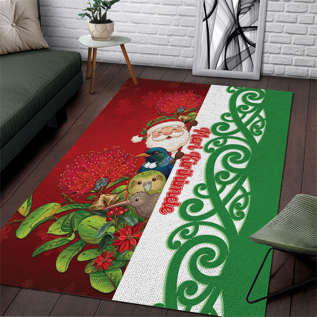 Meri Kirihimete New Zealand Area Rug Cute Santa NZ Animals and Pohutukawa