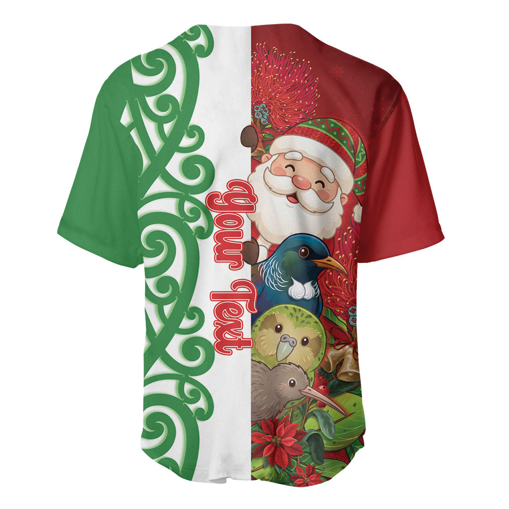 Meri Kirihimete New Zealand Personalised Baseball Jersey Cute Santa NZ Animals and Pohutukawa