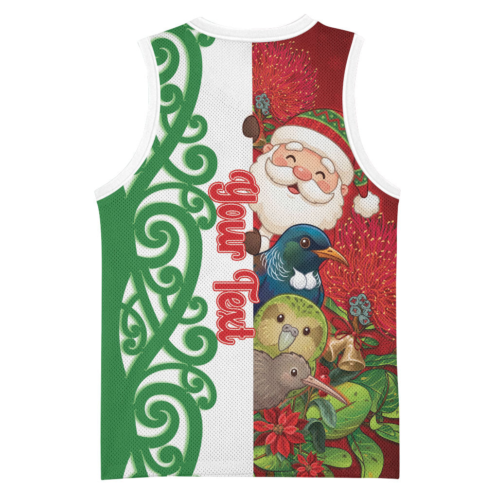 Meri Kirihimete New Zealand Personalised Basketball Jersey Cute Santa NZ Animals and Pohutukawa LT14 - Polynesian Pride