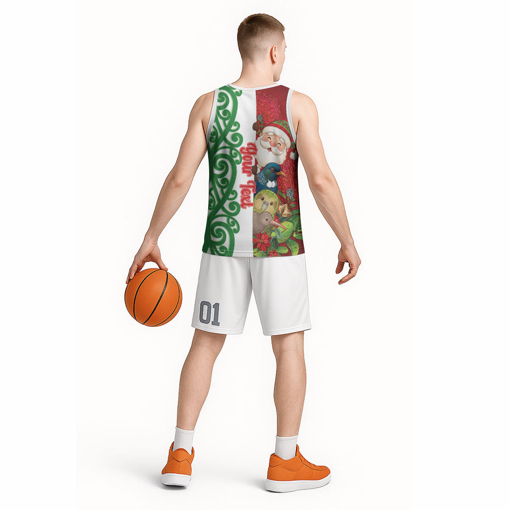 Meri Kirihimete New Zealand Personalised Basketball Jersey Cute Santa NZ Animals and Pohutukawa LT14 - Polynesian Pride
