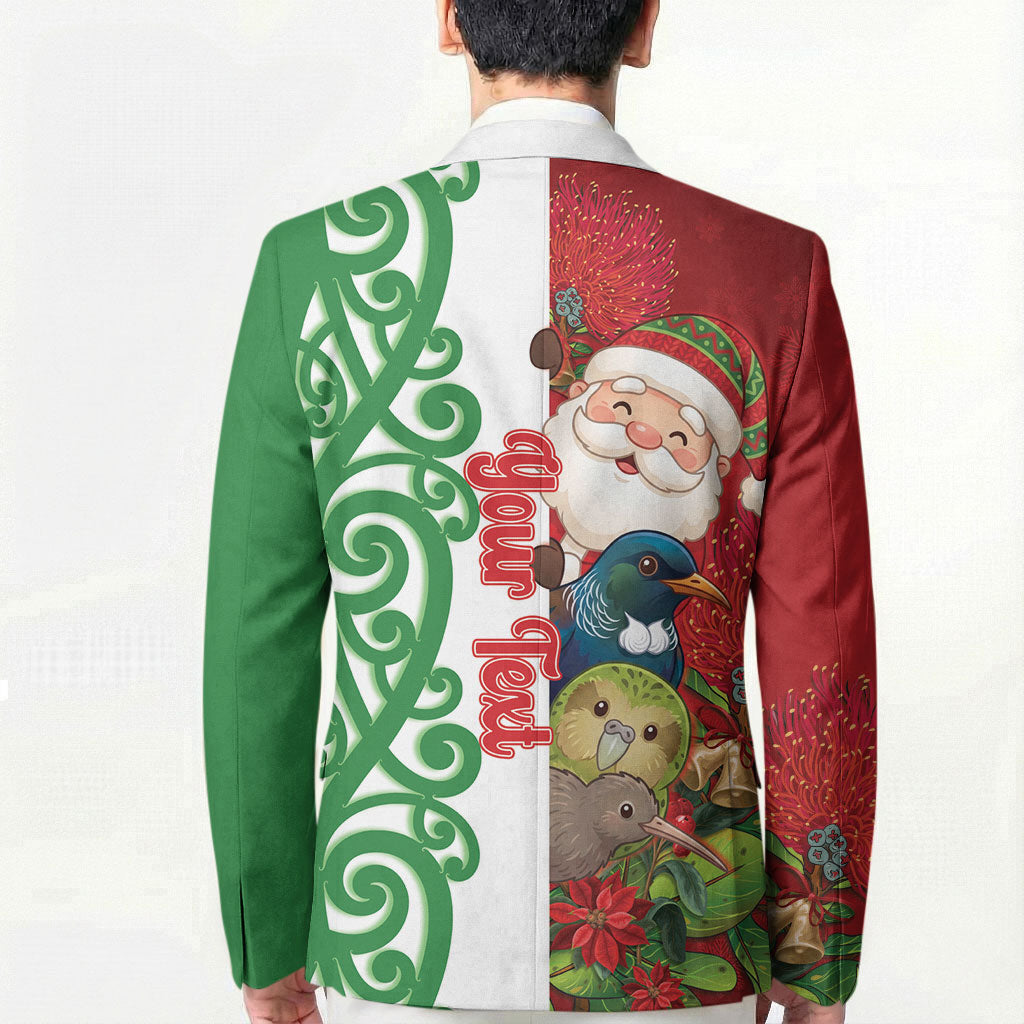 Meri Kirihimete New Zealand Personalised Blazer Cute Santa NZ Animals and Pohutukawa