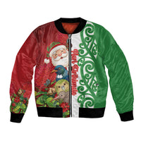 Meri Kirihimete New Zealand Personalised Bomber Jacket Cute Santa NZ Animals and Pohutukawa