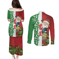 Meri Kirihimete New Zealand Personalised Couples Matching Puletasi and Long Sleeve Button Shirt Cute Santa NZ Animals and Pohutukawa LT14 - Polynesian Pride