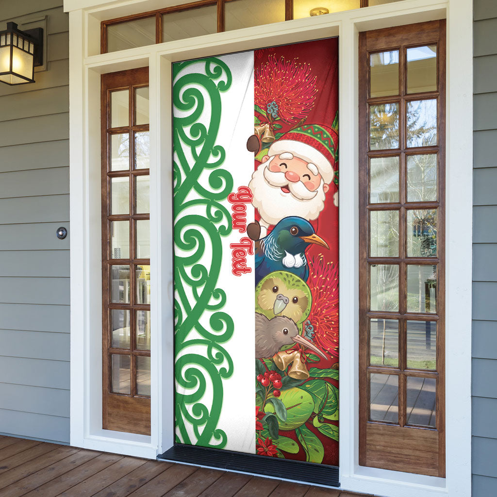 Meri Kirihimete New Zealand Personalised Door Cover Cute Santa NZ Animals and Pohutukawa LT14 - Polynesian Pride