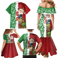 Meri Kirihimete New Zealand Personalised Family Matching Mermaid Dress and Hawaiian Shirt Cute Santa NZ Animals and Pohutukawa LT14 - Polynesian Pride