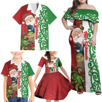 Meri Kirihimete New Zealand Personalised Family Matching Off Shoulder Maxi Dress and Hawaiian Shirt Cute Santa NZ Animals and Pohutukawa LT14 - Polynesian Pride