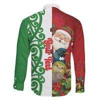 Meri Kirihimete New Zealand Personalised Family Matching Off Shoulder Maxi Dress and Hawaiian Shirt Cute Santa NZ Animals and Pohutukawa LT14 - Polynesian Pride