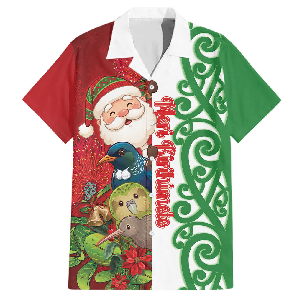 Meri Kirihimete New Zealand Personalised Family Matching Puletasi and Hawaiian Shirt Cute Santa NZ Animals and Pohutukawa LT14 Dad's Shirt - Short Sleeve Red - Polynesian Pride