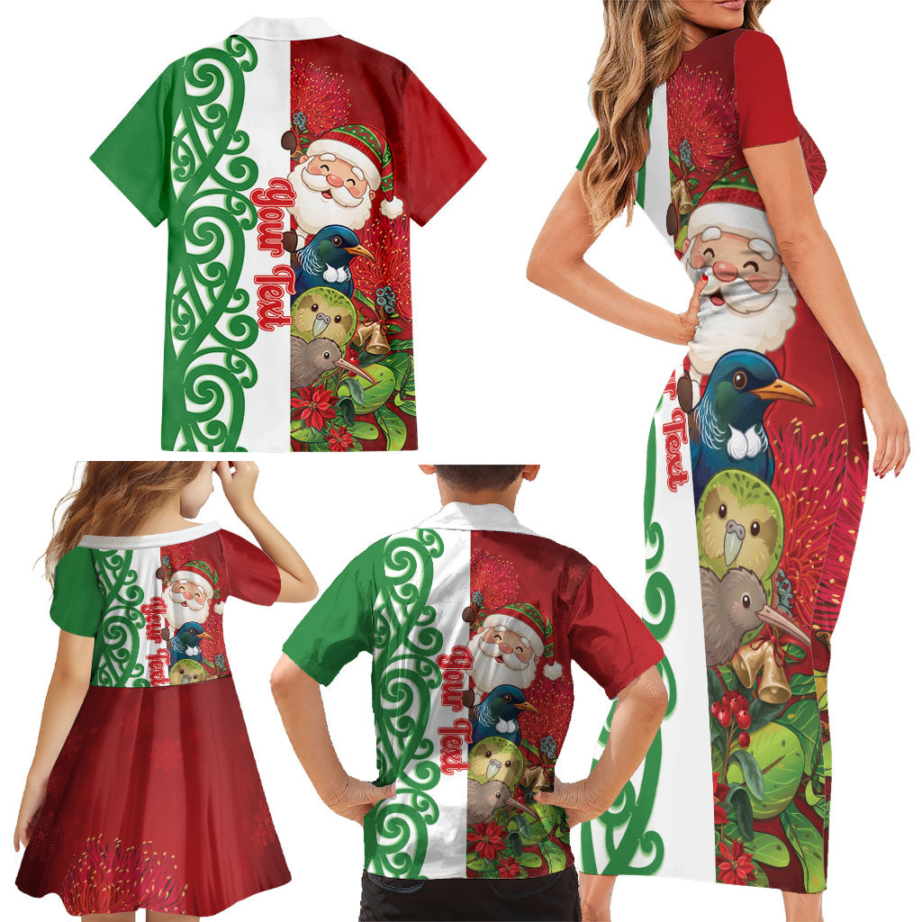 Meri Kirihimete New Zealand Personalised Family Matching Short Sleeve Bodycon Dress and Hawaiian Shirt Cute Santa NZ Animals and Pohutukawa LT14 - Polynesian Pride