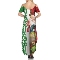 Meri Kirihimete New Zealand Personalised Family Matching Summer Maxi Dress and Hawaiian Shirt Cute Santa NZ Animals and Pohutukawa LT14 - Polynesian Pride