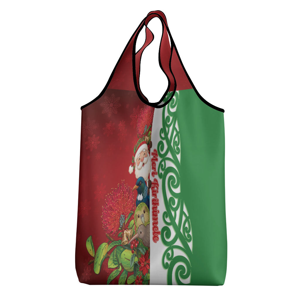 Meri Kirihimete New Zealand Grocery Bag Cute Santa NZ Animals and Pohutukawa