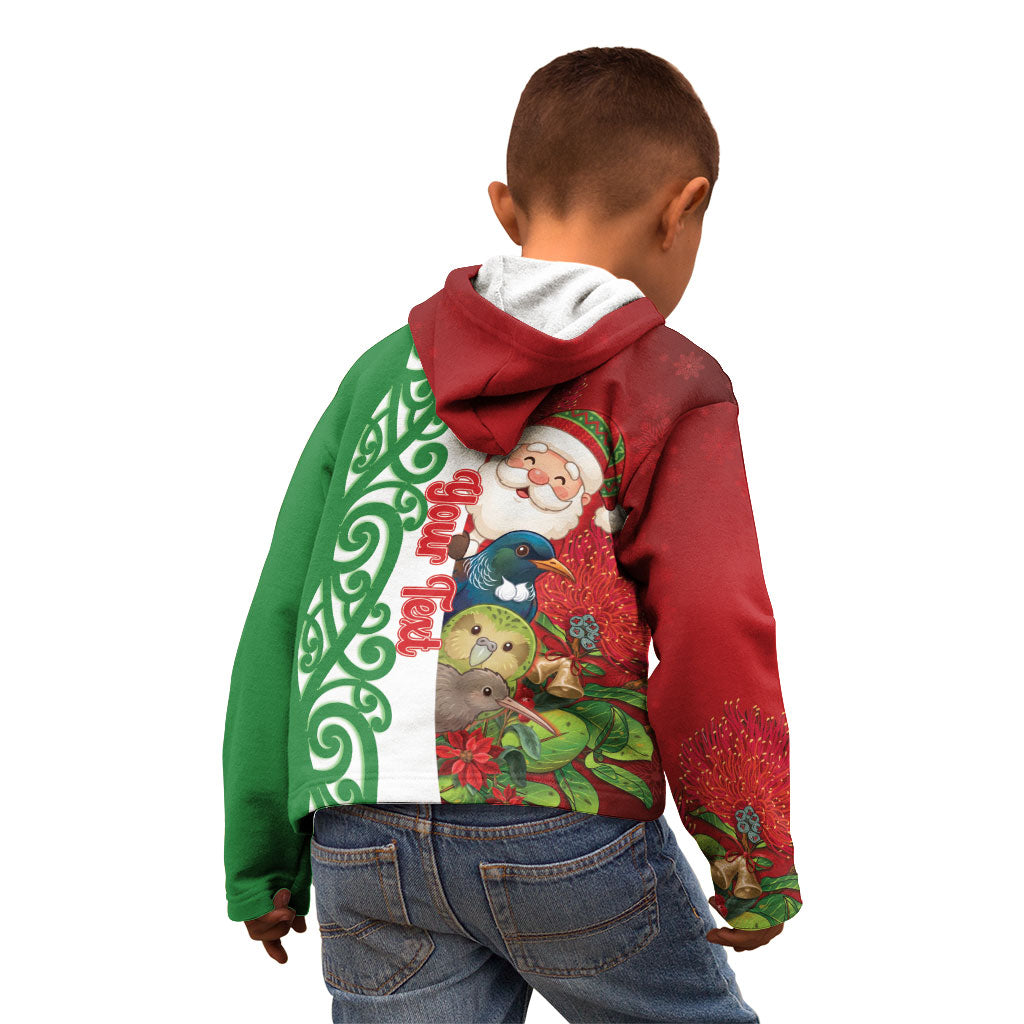 Meri Kirihimete New Zealand Personalised Kid Hoodie Cute Santa NZ Animals and Pohutukawa LT14 - Polynesian Pride