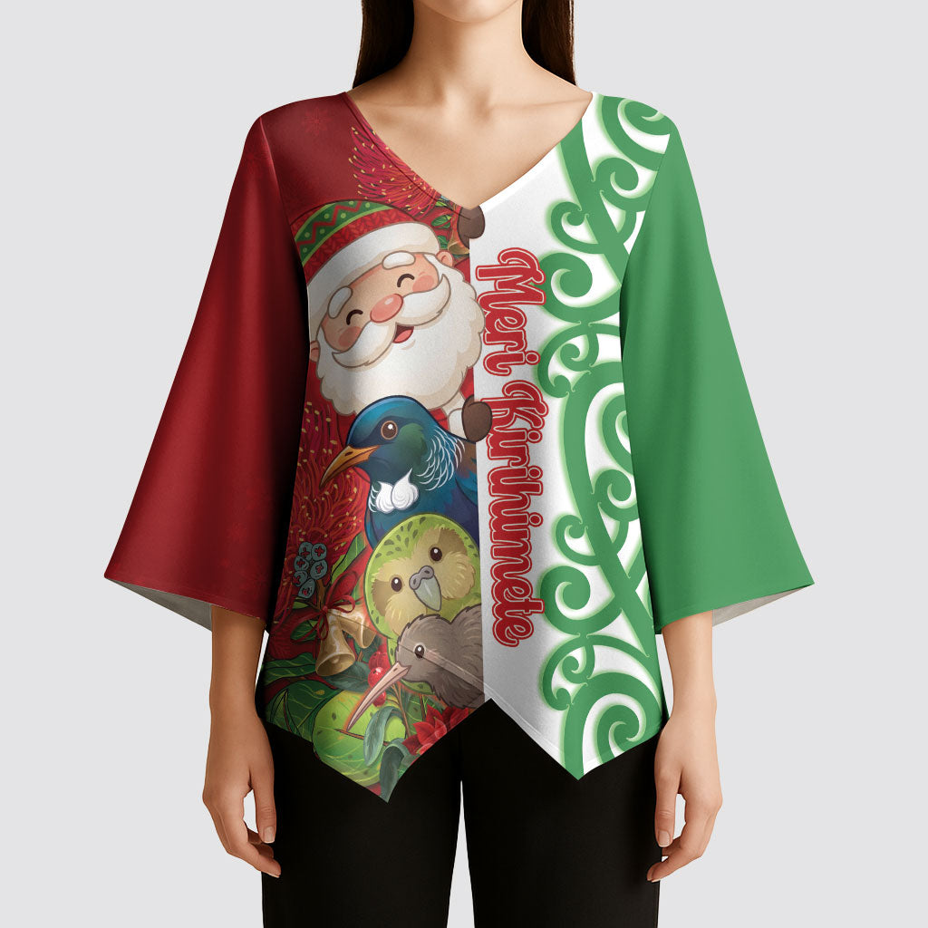 Meri Kirihimete New Zealand Personalised Kimono Sleeve Blouse Cute Santa NZ Animals and Pohutukawa