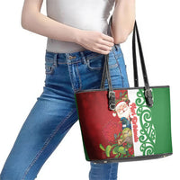 Meri Kirihimete New Zealand Leather Tote Bag Cute Santa NZ Animals and Pohutukawa