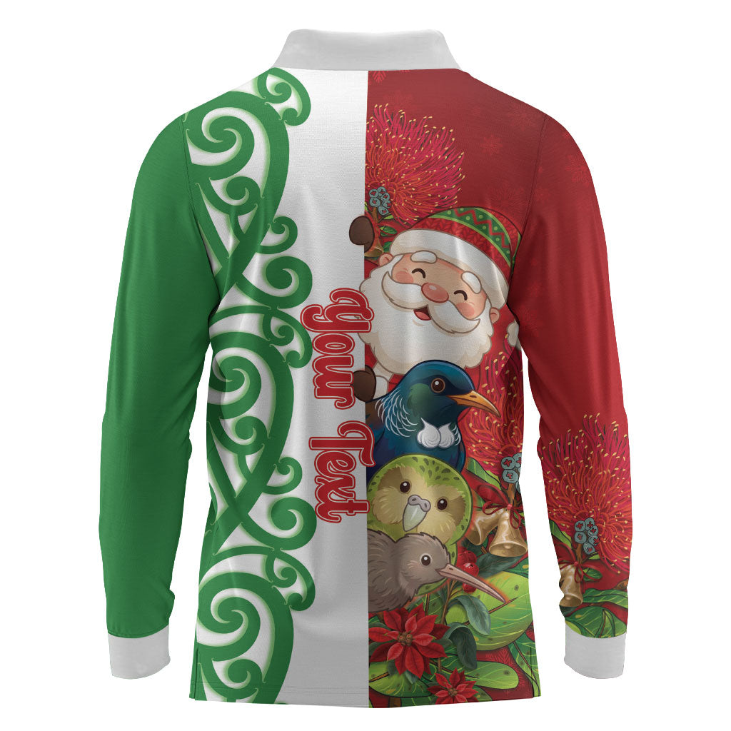 Meri Kirihimete New Zealand Personalised Long Sleeve Polo Shirt Cute Santa NZ Animals and Pohutukawa LT14 - Polynesian Pride