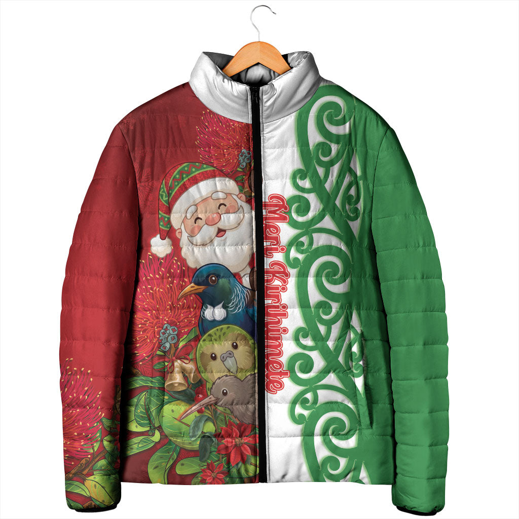 Meri Kirihimete New Zealand Personalised Padded Jacket Cute Santa NZ Animals and Pohutukawa