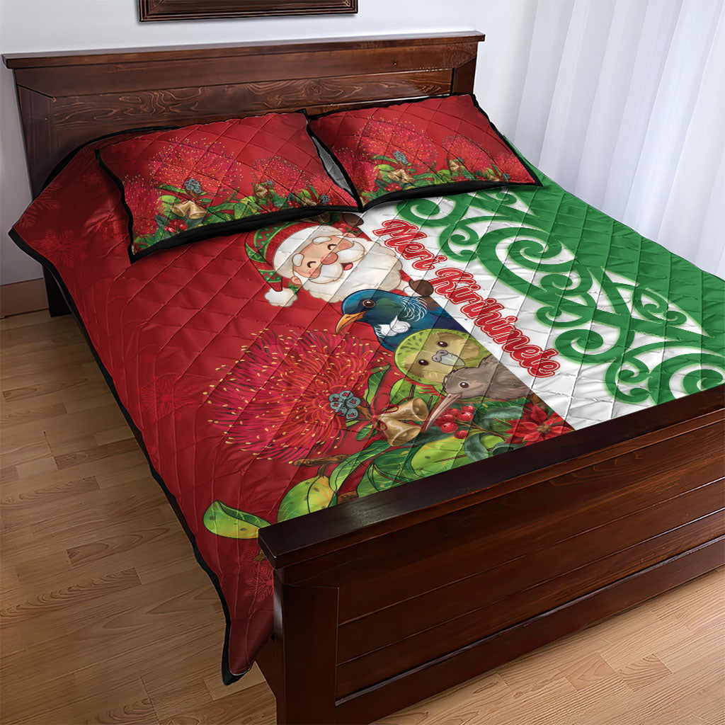 Meri Kirihimete New Zealand Quilt Bed Set Cute Santa NZ Animals and Pohutukawa
