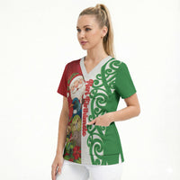 Meri Kirihimete New Zealand Personalised Scrub Top Cute Santa NZ Animals and Pohutukawa