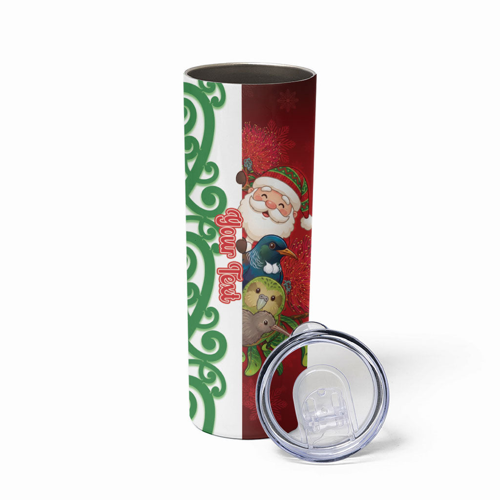 Meri Kirihimete New Zealand Personalised Skinny Tumbler Cute Santa NZ Animals and Pohutukawa LT14 - Polynesian Pride