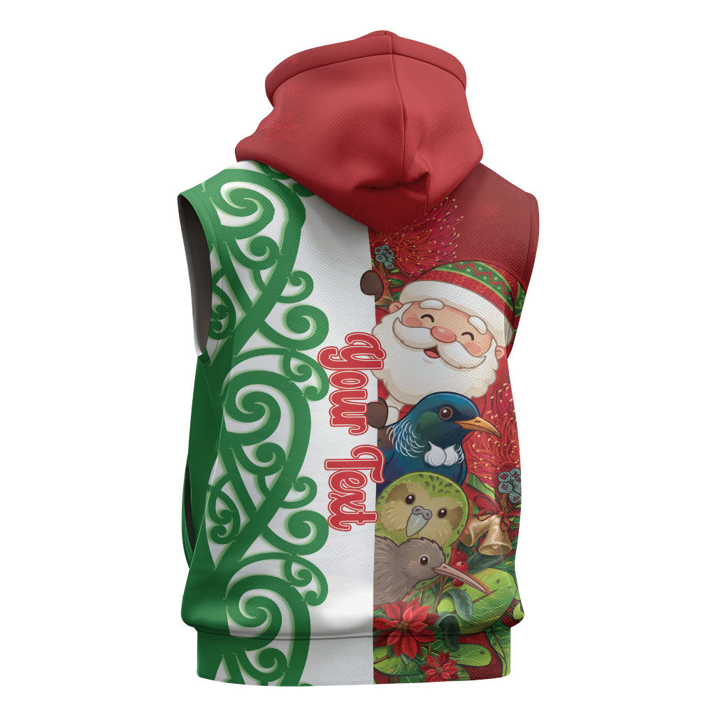 Meri Kirihimete New Zealand Personalised Sleeveless Hoodie Cute Santa NZ Animals and Pohutukawa LT14 - Polynesian Pride