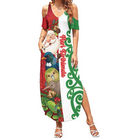 Meri Kirihimete New Zealand Personalised Summer Maxi Dress Cute Santa NZ Animals and Pohutukawa LT14 Women Red - Polynesian Pride