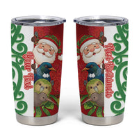 Meri Kirihimete New Zealand Personalised Tumbler Cup Cute Santa NZ Animals and Pohutukawa LT14 Red - Polynesian Pride