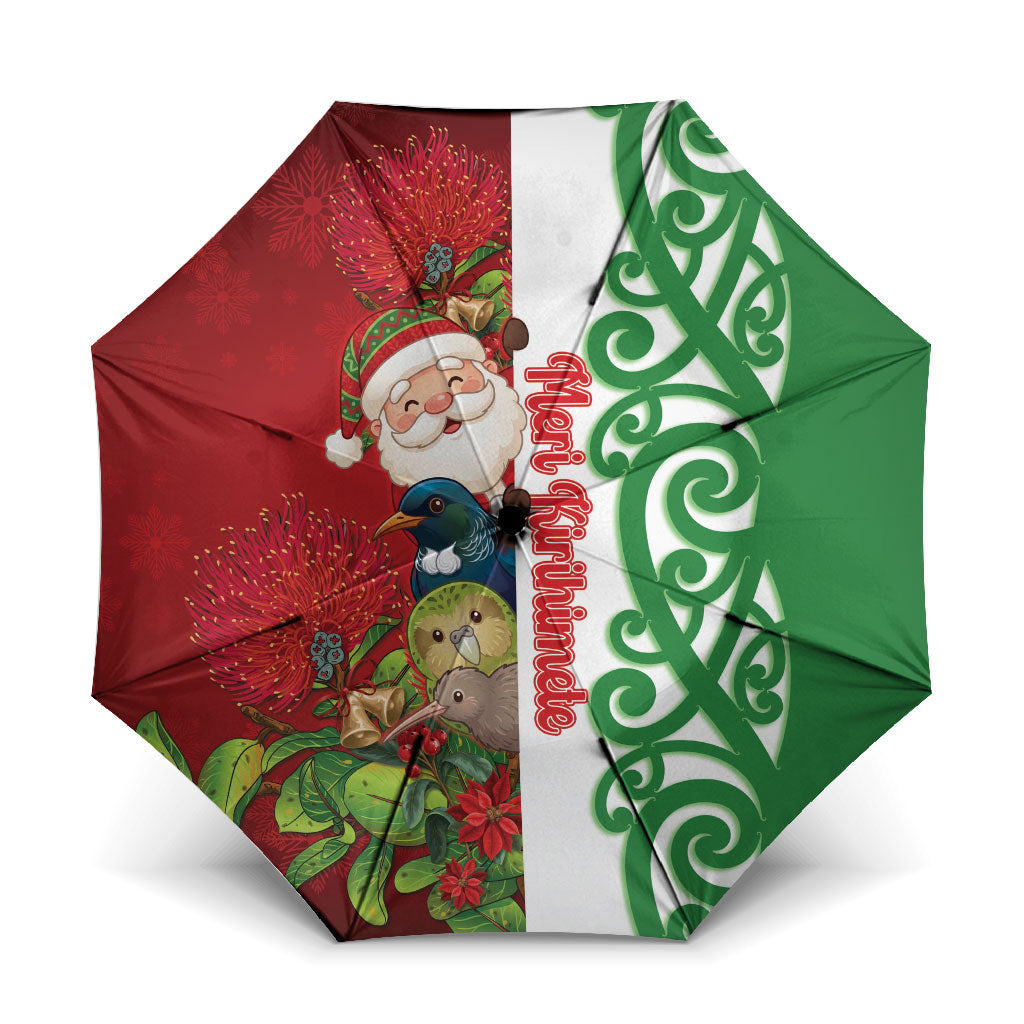 Meri Kirihimete New Zealand Umbrella Cute Santa NZ Animals and Pohutukawa LT14 One Size Folded 11.42 inch Opened Diameter 37.4 inch Red - Polynesian Pride
