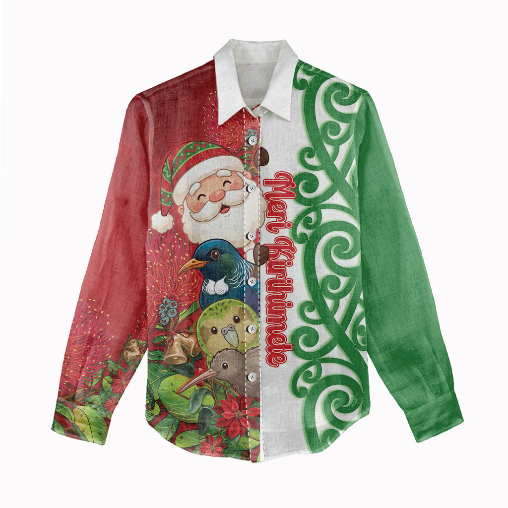 Meri Kirihimete New Zealand Personalised Women Casual Shirt Cute Santa NZ Animals and Pohutukawa LT14 - Polynesian Pride
