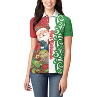 Meri Kirihimete New Zealand Personalised Women Polo Shirt Cute Santa NZ Animals and Pohutukawa LT14 - Polynesian Pride