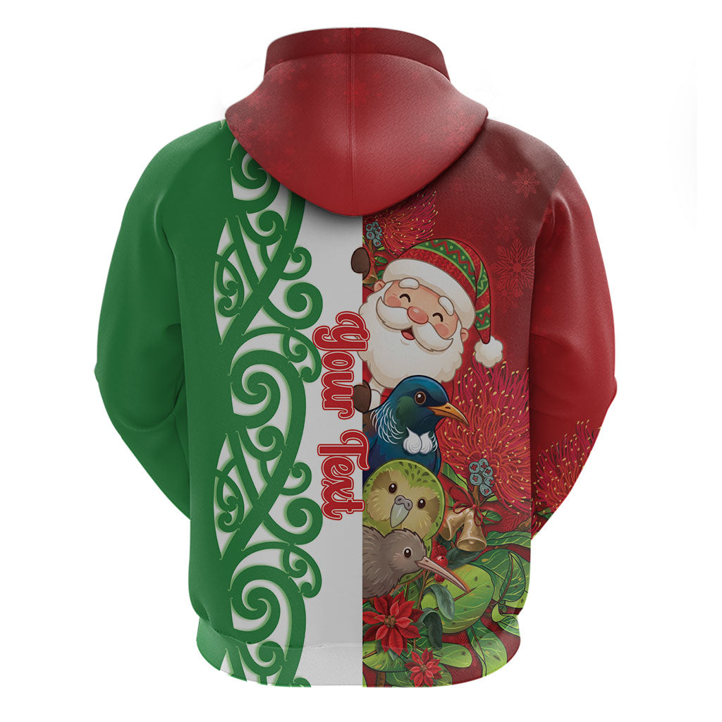 Meri Kirihimete New Zealand Personalised Zip Hoodie Cute Santa NZ Animals and Pohutukawa LT14 - Polynesian Pride