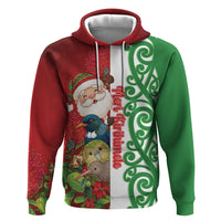 Meri Kirihimete New Zealand Personalised Zip Hoodie Cute Santa NZ Animals and Pohutukawa LT14 Pullover Hoodie Red - Polynesian Pride