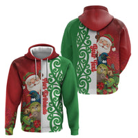 Meri Kirihimete New Zealand Personalised Zip Hoodie Cute Santa NZ Animals and Pohutukawa LT14 - Polynesian Pride