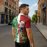 Meri Kirihimete New Zealand Personalised Zipper Polo Shirt Cute Santa NZ Animals and Pohutukawa LT14 - Polynesian Pride