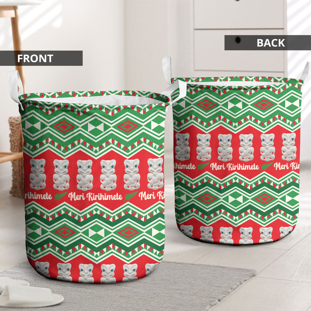 New Zealand Christmas In July Laundry Basket Meri Kirihimete Hei Tiki Taniko Motifs Seamless LT14 - Polynesian Pride