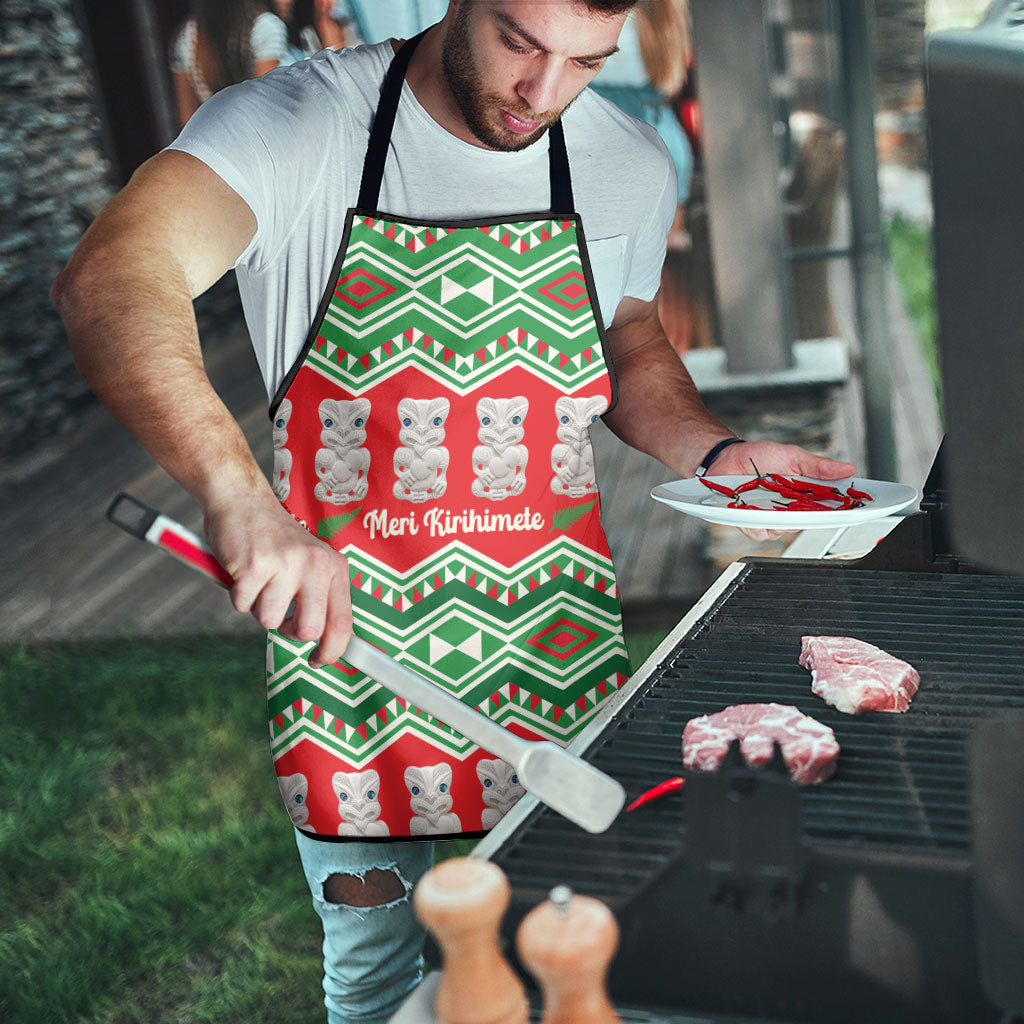 New Zealand Christmas In July Apron Meri Kirihimete Hei Tiki Taniko Motifs Seamless LT14 - Polynesian Pride