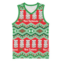 New Zealand Christmas In July Basketball Jersey Meri Kirihimete Hei Tiki Taniko Motifs Seamless LT14 Unisex Red - Polynesian Pride