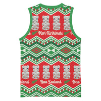 New Zealand Christmas In July Basketball Jersey Meri Kirihimete Hei Tiki Taniko Motifs Seamless LT14 - Polynesian Pride